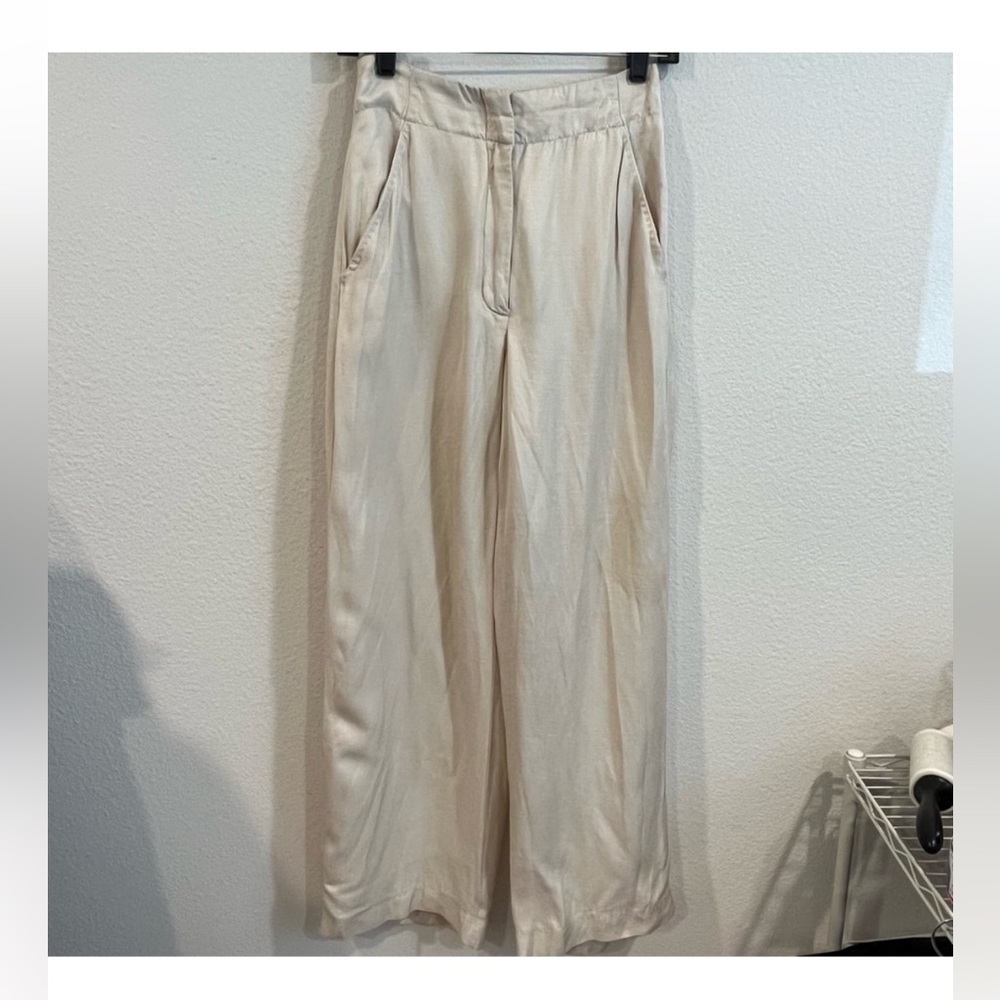 Aritzia Le Fou Wilfred  high rise wide leg white linen blend pants size 4